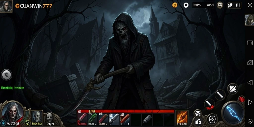 Tangkapan layar gameplay <strong>Cuanwin77</strong> menampilkan momen mencekam di kegelapan.