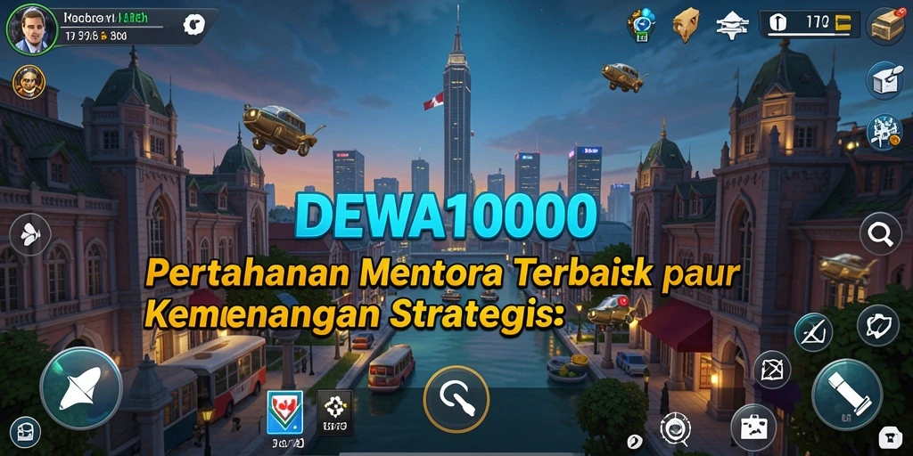 Tampilan gameplay seru dalam DEWA1000 yang menunjukkan menara dan musuh.