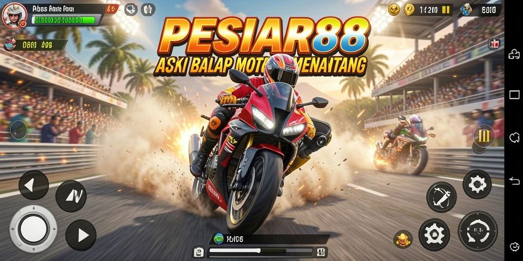 Tampilan gameplay balap motor yang penuh aksi dan kecepatan.