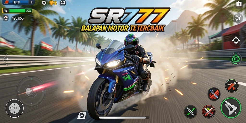 Gameplay mendebarkan dari SR777 dengan balapan motor penuh aksi.