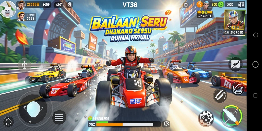 Tampilan gameplay balapan yang mendebarkan di VT38.